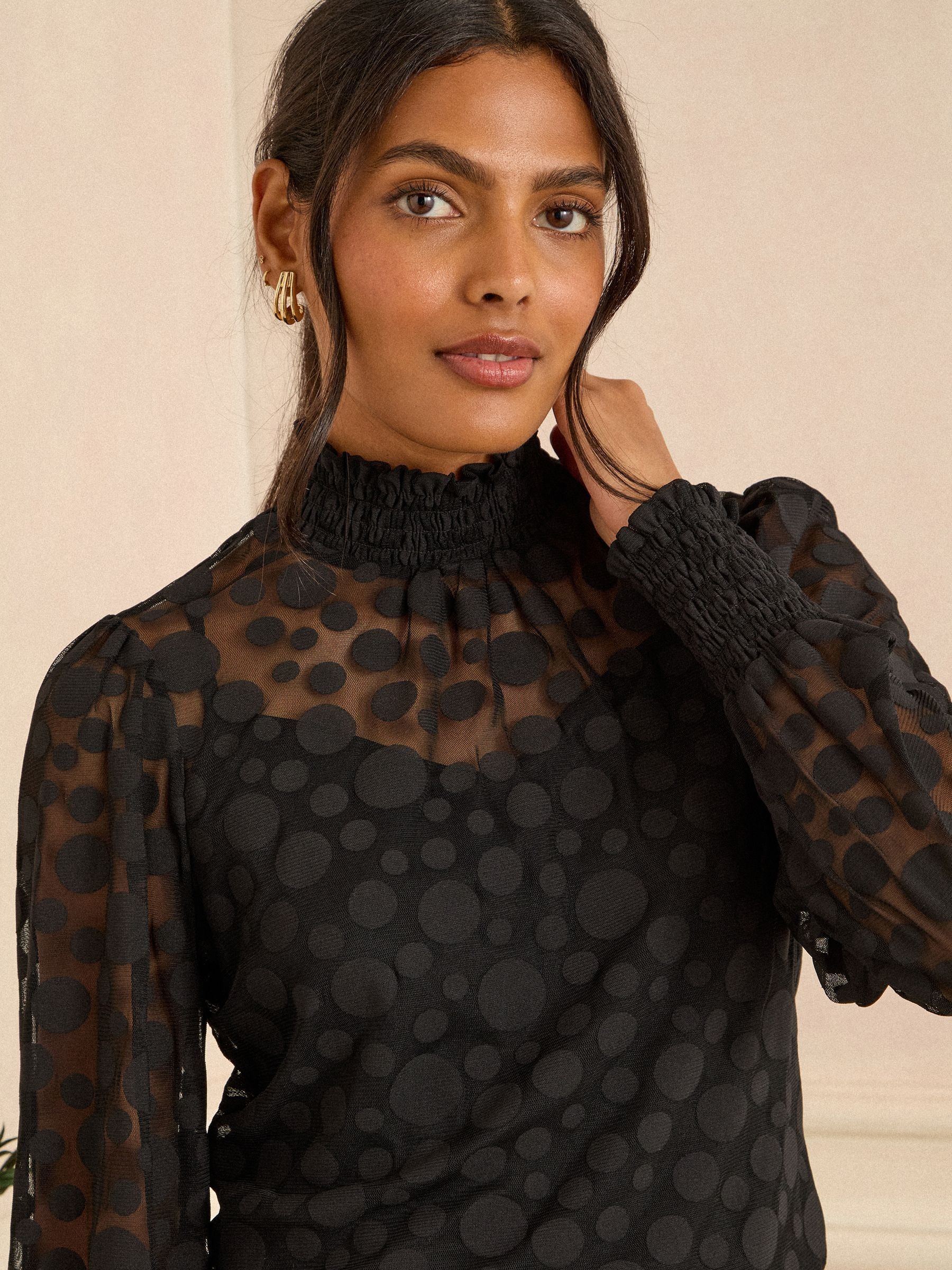 Love & Roses Long Sleeve Spot Print Mesh Top