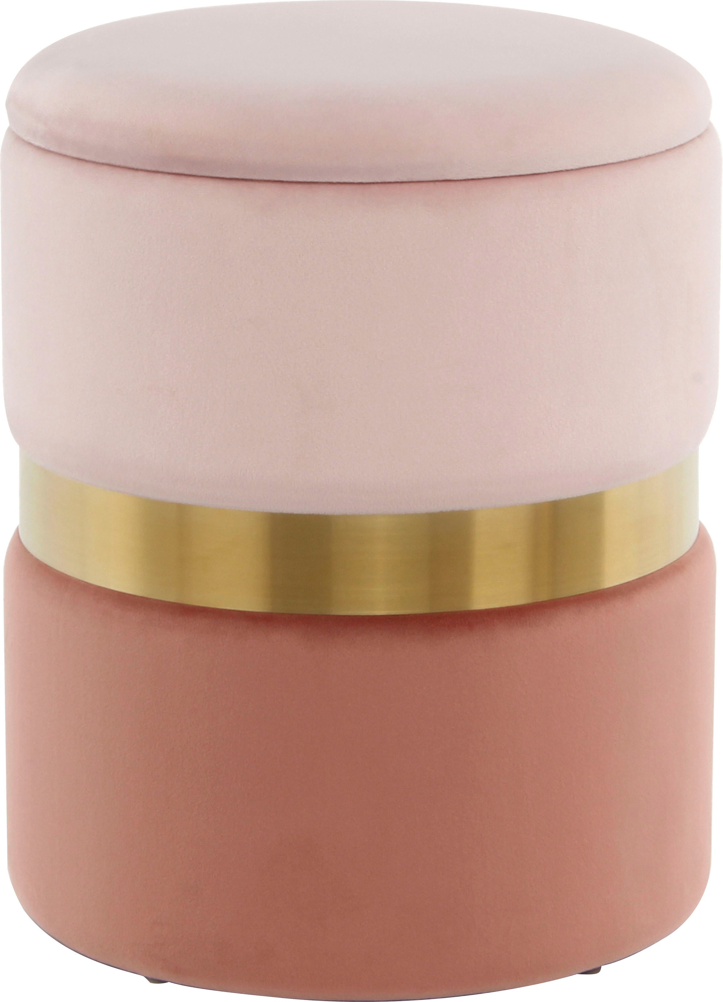 Kayoom Stauraumhocker »Hocker Zora 125 2er-Set, samtweicher Stoffbezug,runde elegante Form« Set, 2 Stk. tlg. edles Design mit Metallring, gepolstert, mit Stauraum