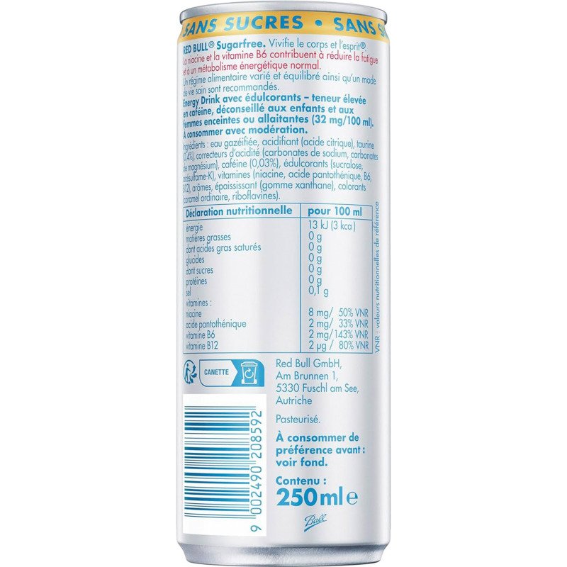 Red Bull sans sucres 25 cl -  24 canettes