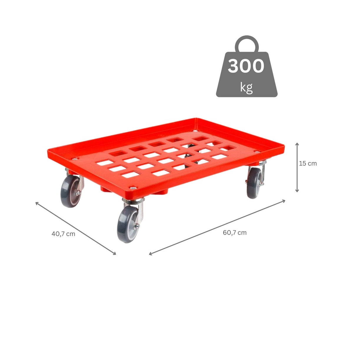 PROREGAL Voordeelset 2x Transportwagens voor Euroboxen 60 x 40 cm met Rubberen Wielen, Rood, Rooster, 4 Zwenkwielen, Draagvermogen 300 kg