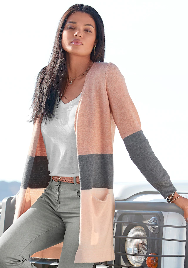 Vivance Cardigan , mit Colorblock-Optik und Taschen, lange Strickjacke