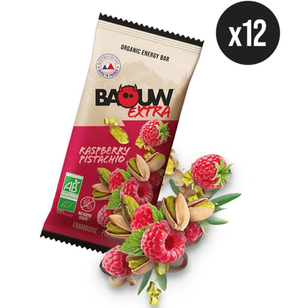 Barres énergétiques BAOUW BARRE EXTRA BIO FRAMBOISE-PISTACHE PACK X12