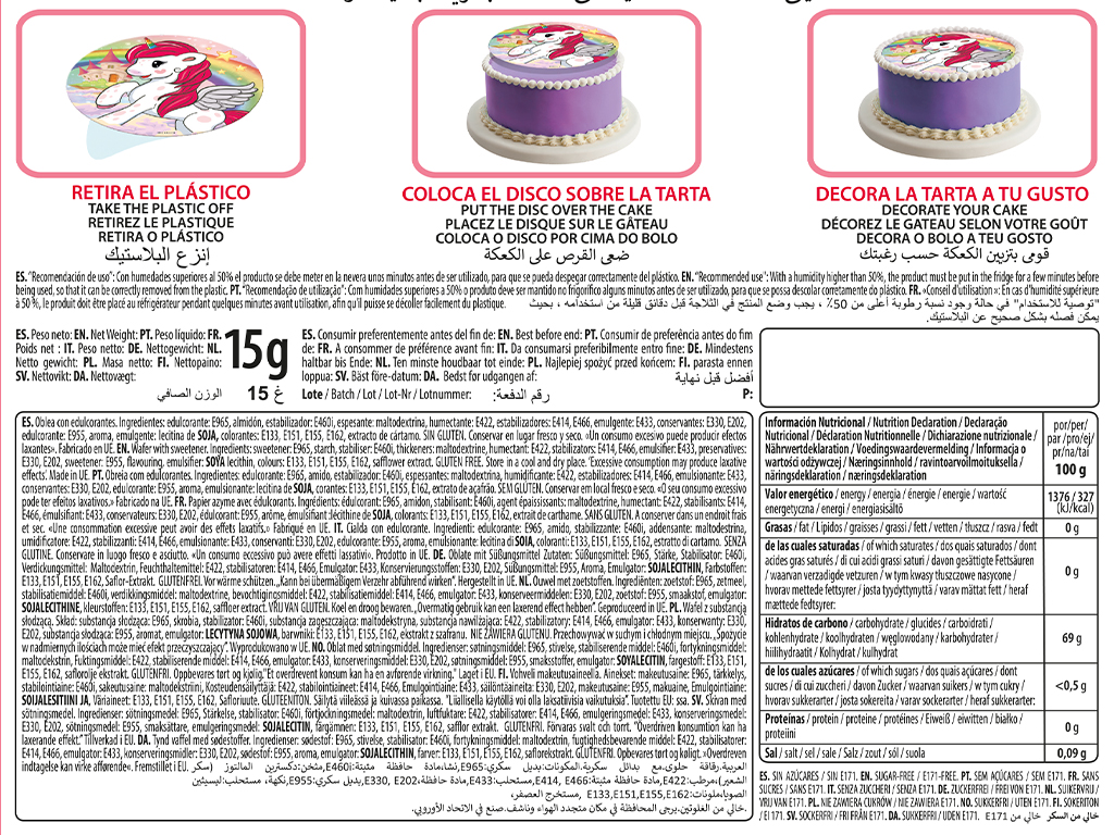 DECORAÇÃO UNICÓRNIO PASTELARIA DISCO 15G