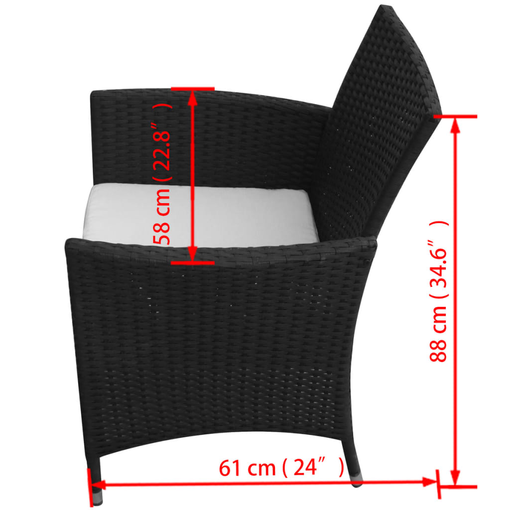 Mobilier à dîner salon de jardin 7 pièces avec coussins résine tressée noir