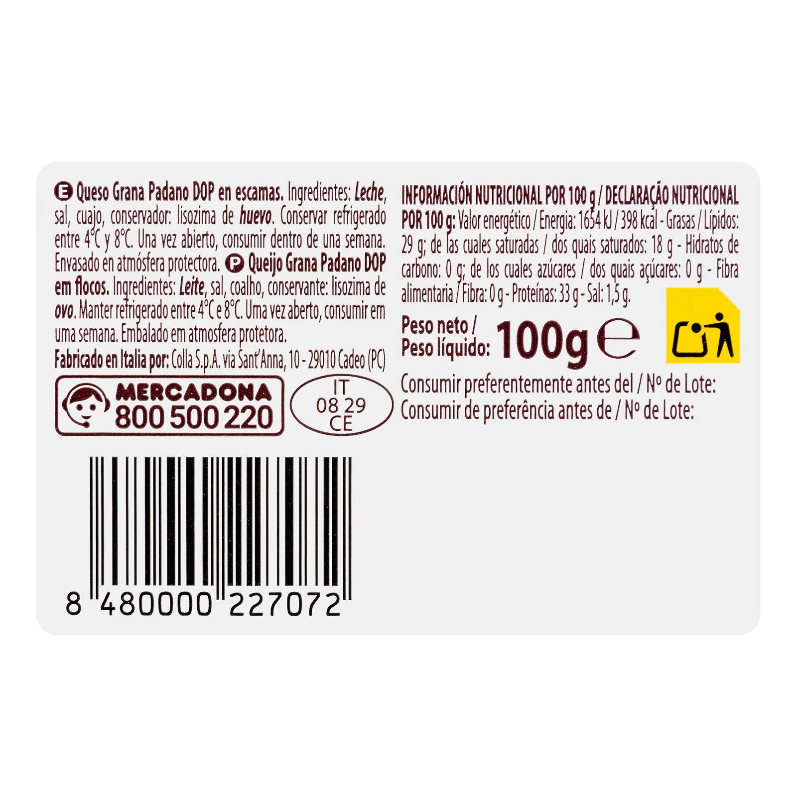 Flocons de fromage Hacendado Grana Padano
