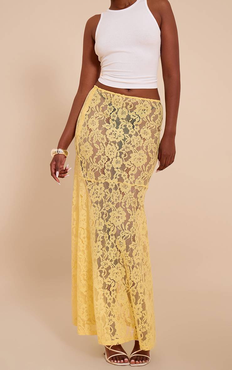 Citron Jupe Longue Transparente En Dentelle Florale