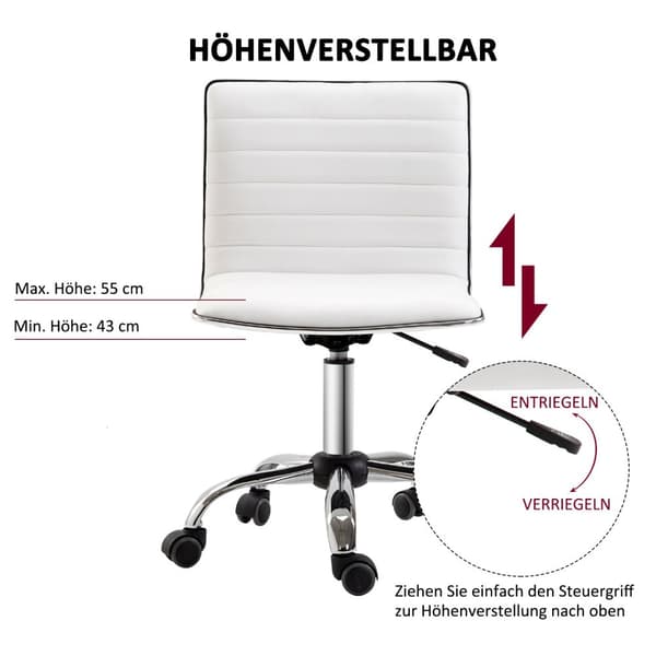 Frisørstol, Salongstol, Svingstol, Høydejusterbar, Med Ryggstøtte, Stål, Pu, Hvit, 48X52X78-90 Cm
