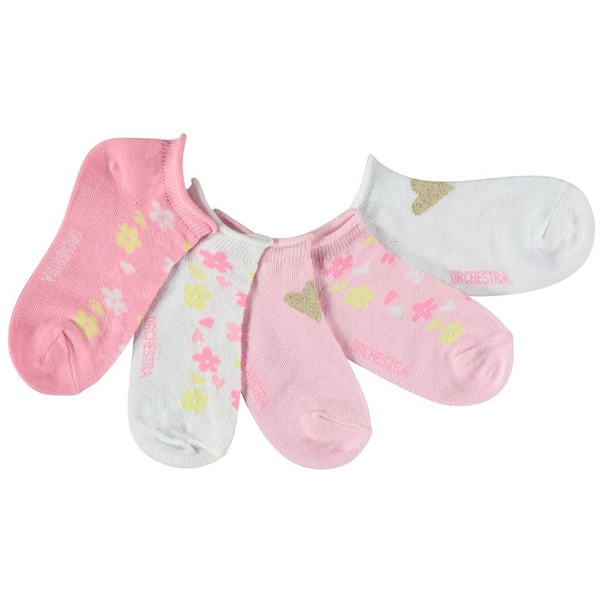 Lot de 5 paires de chaussettes courtes fleuries pour fille - Rose