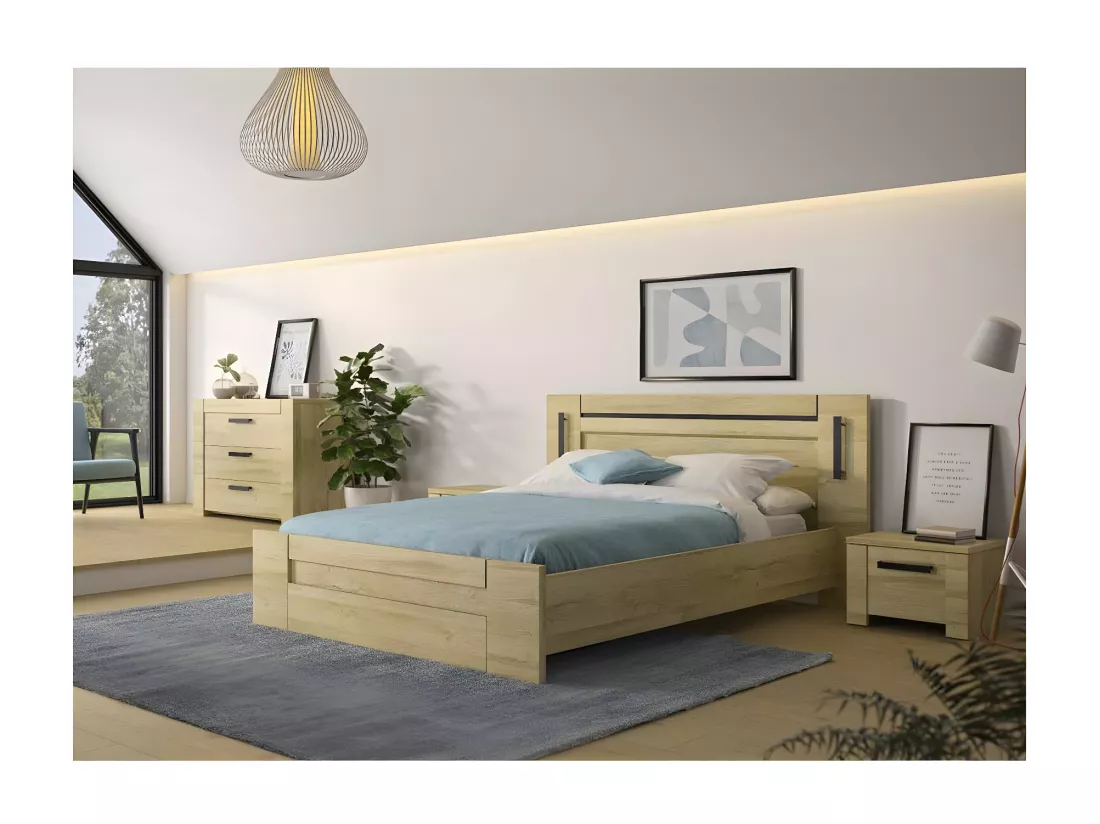 Chambre Adulte Complète (160*200) Chêne blond - MARCELLINO