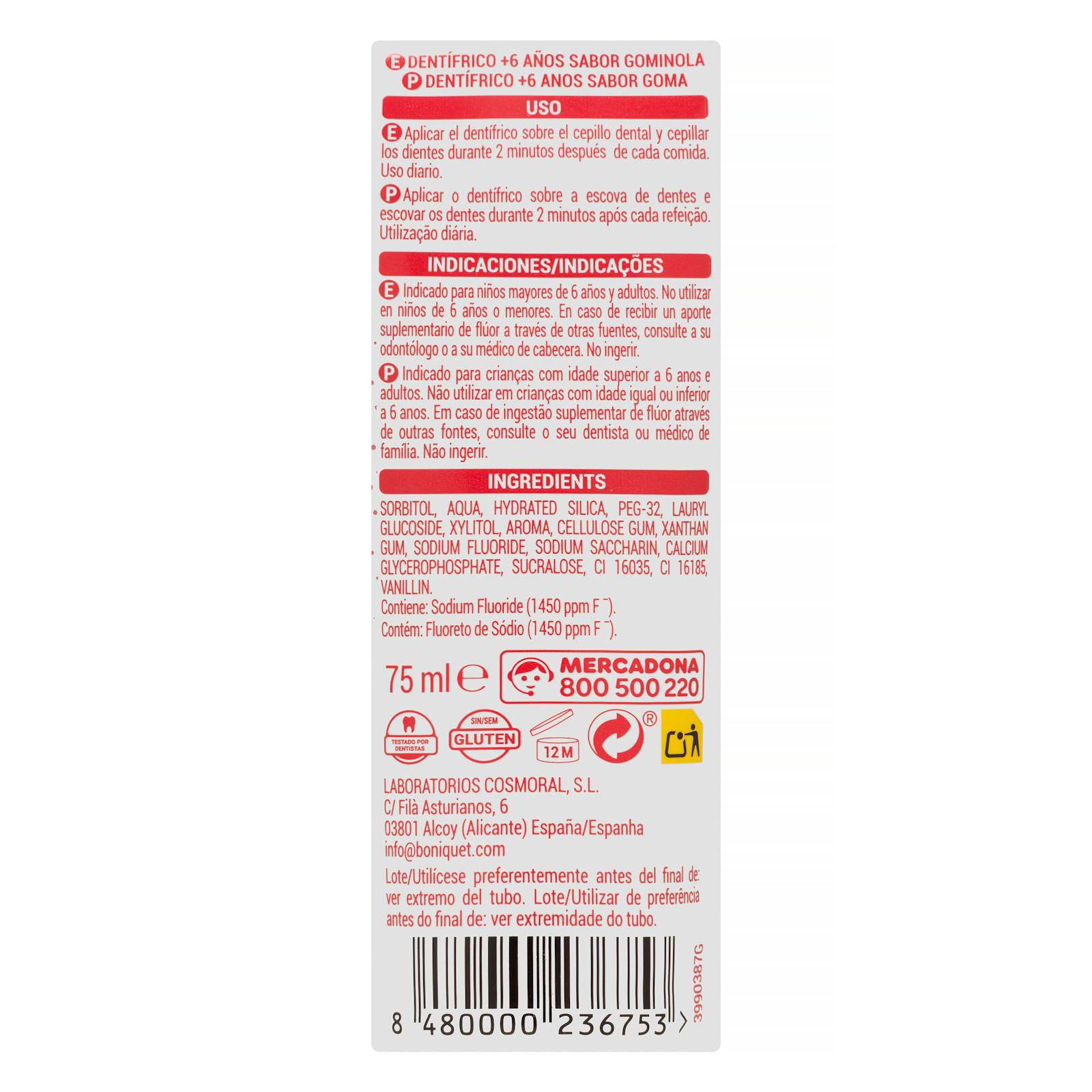 Dentifrice Deliplus pour enfants +6 ans, saveur gomme