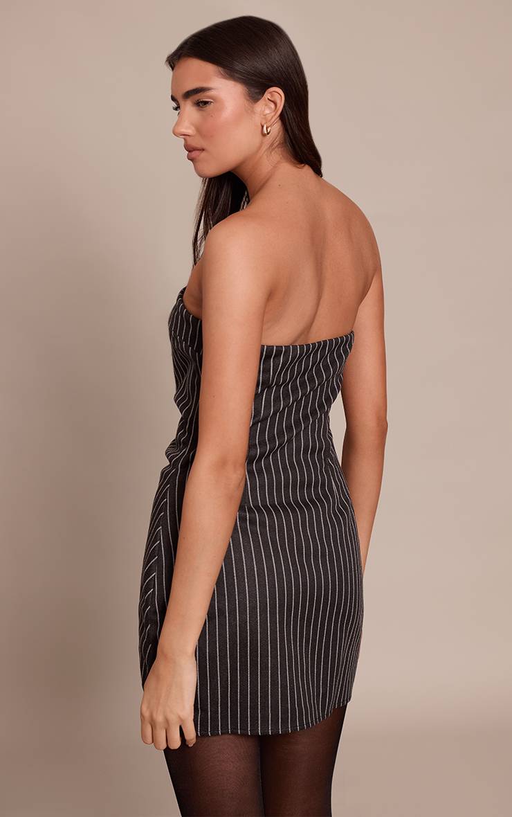 Noir Robe Moulante Bustier À Rayures Tennis Brossées