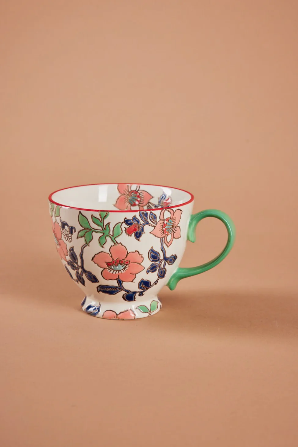 Bahne Interior  Håndmalet krus med blomster, grøn - H9 cm.