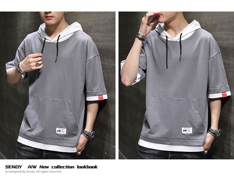 Lefitt - T-shirt met korte mouwen en capuchon, tweedelig