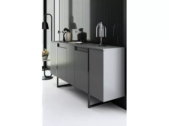 Buffet Betel, Buffet du salon, Commode de salon, Garde-manger de cuisine, 160x35h80 cm, Anthracite et Noir