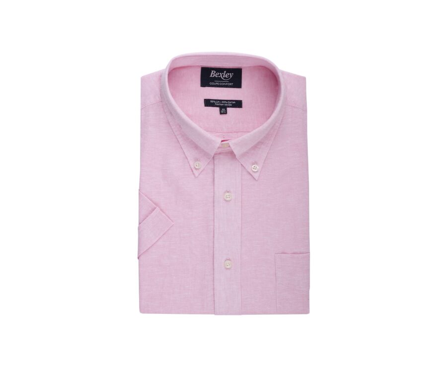 Chemise coton et lin Chambray Rose - Poche poitrine - COLTEN MC
