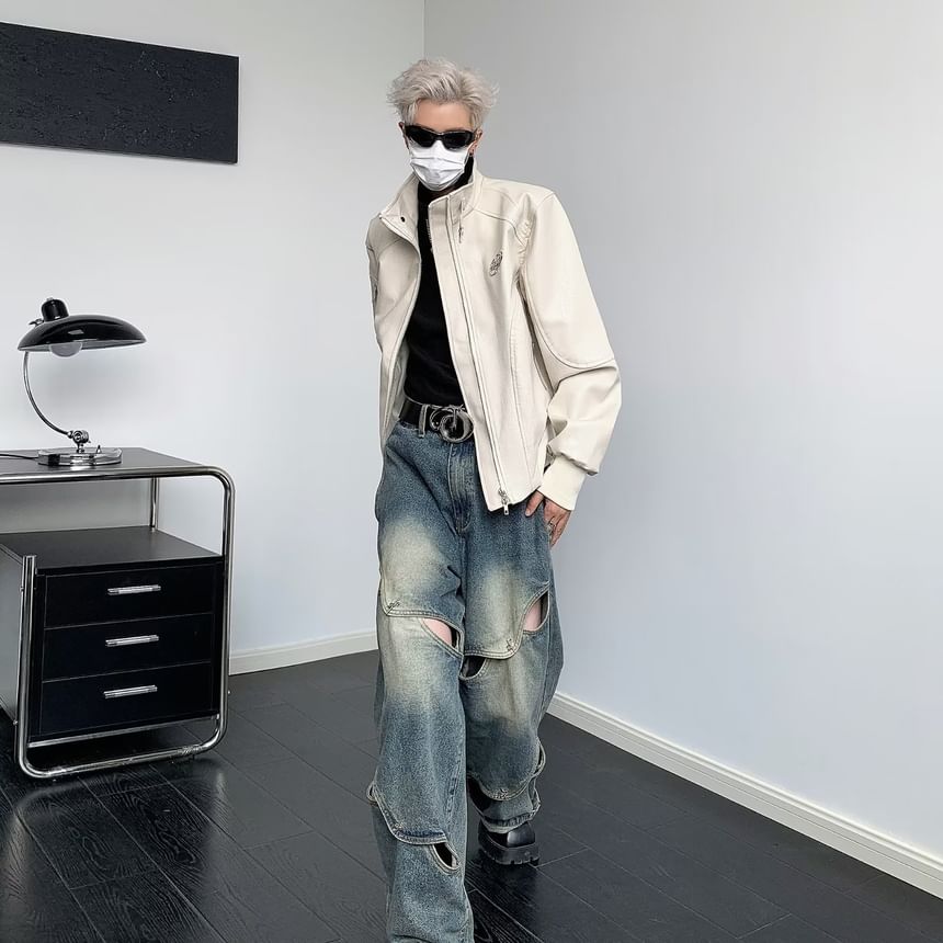 AXEN - Opstaande kraag, metalen accent, imitatieleren ritsjack