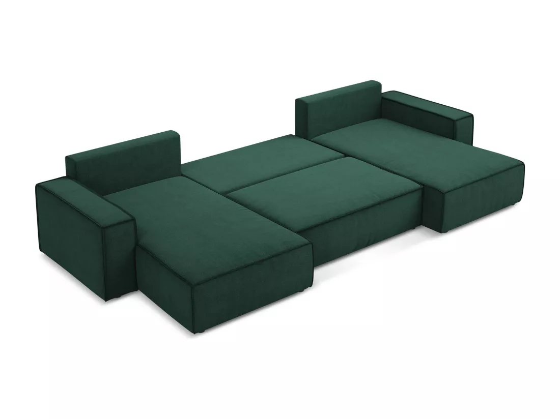 Canapé d'angle panoramique convertible en tissu texturé - bouteille verte - KIMO
