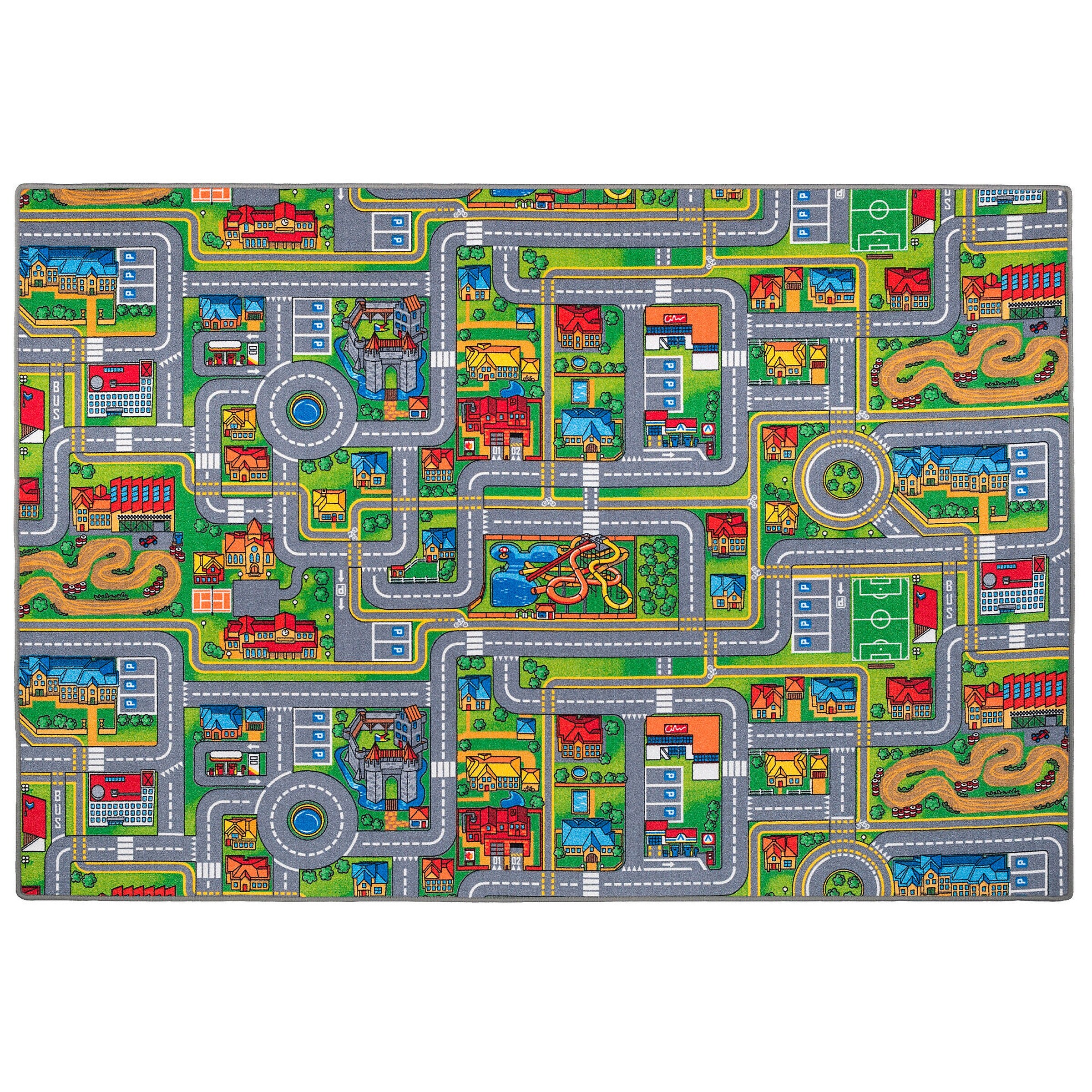 Snapstyle Kinder Spiel Straßenteppich Grau Grün - 100x200 cm
