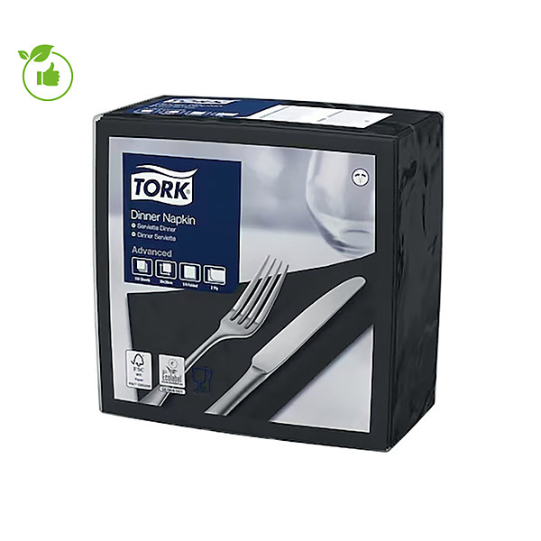 Serviettes de table en papier Dinner Tork, coloris noir, le colis de 150