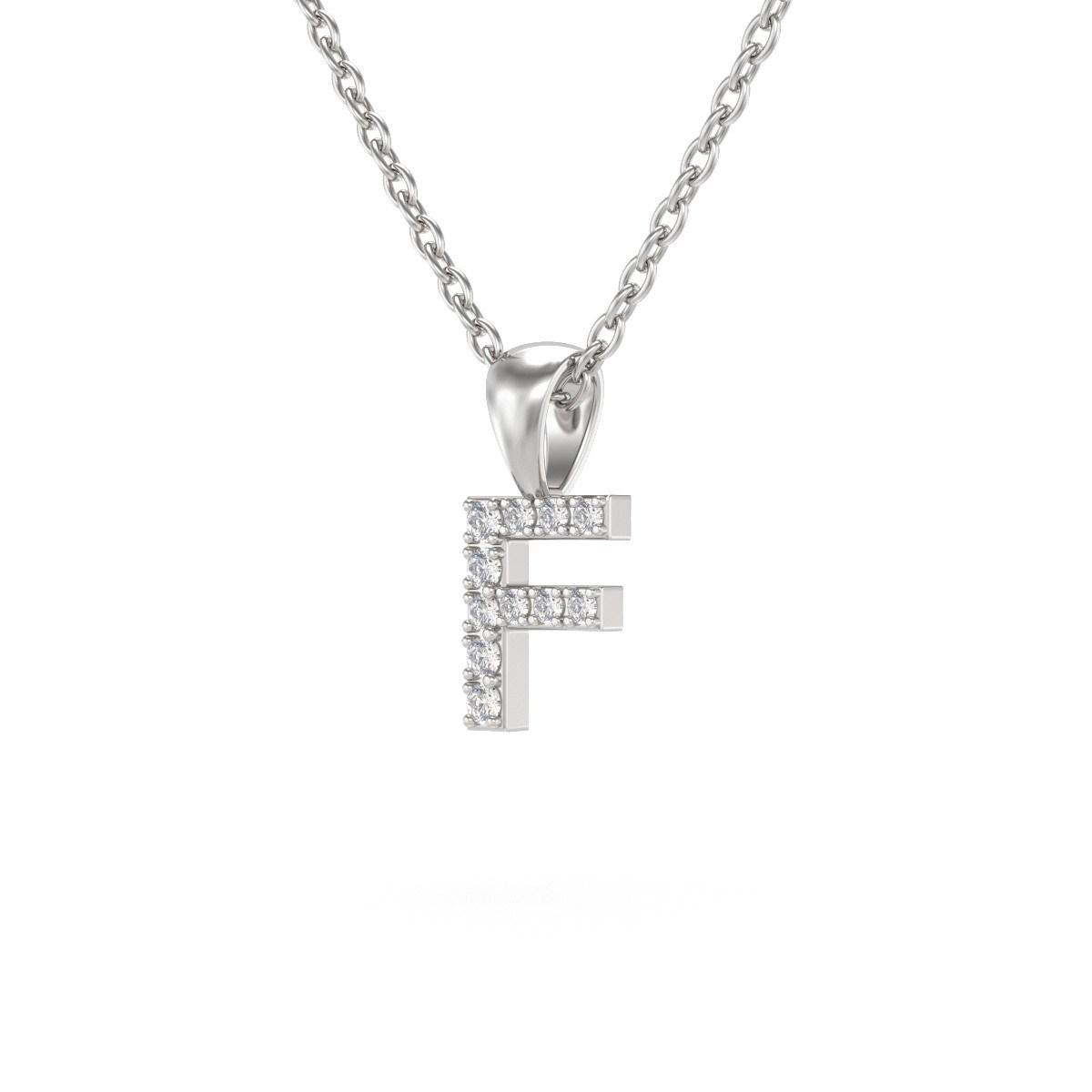 Collier Pendentif ADEN Lettre F Diamant Chaine Argent 925 incluse 0.72grs