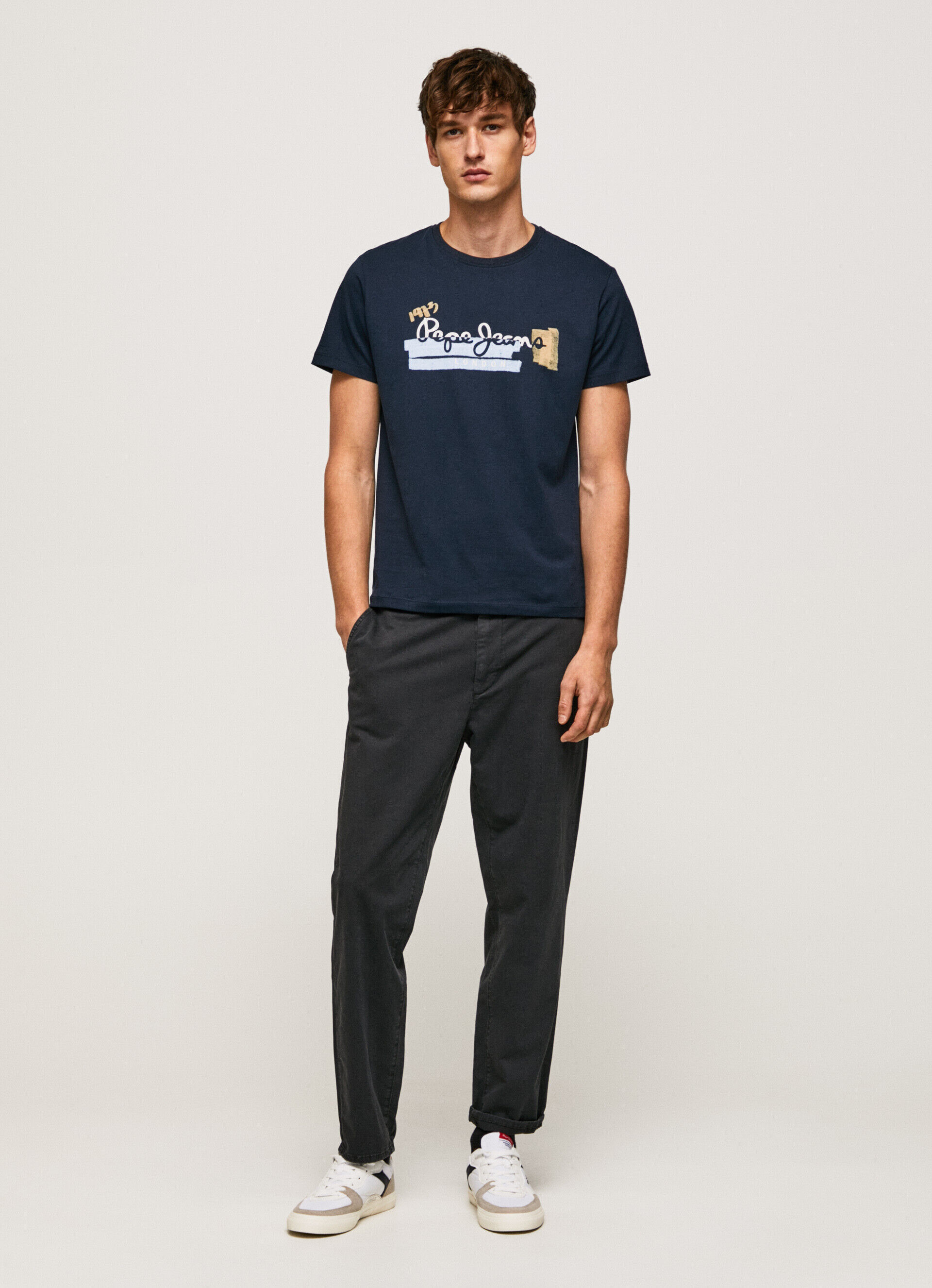 Camiseta de algodão com logo de pinceladas - azul dulwich