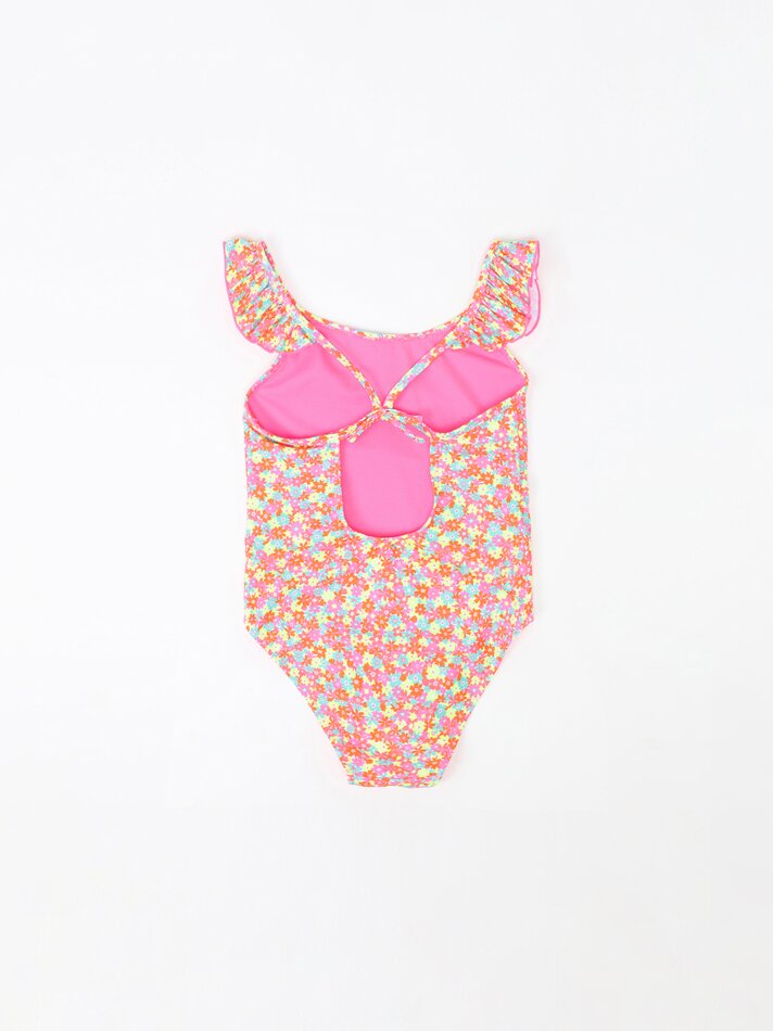 Maiô estampado com babados - Laranja Fluorescente