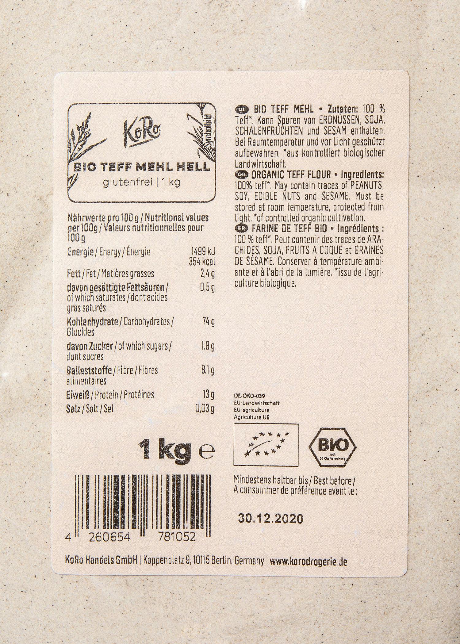 Helles Bio Teffmehl 1 kg
