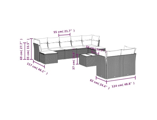 VIDAXL - Salon extérieur Salon de jardin 10 pcs avec coussins noir résine tressée