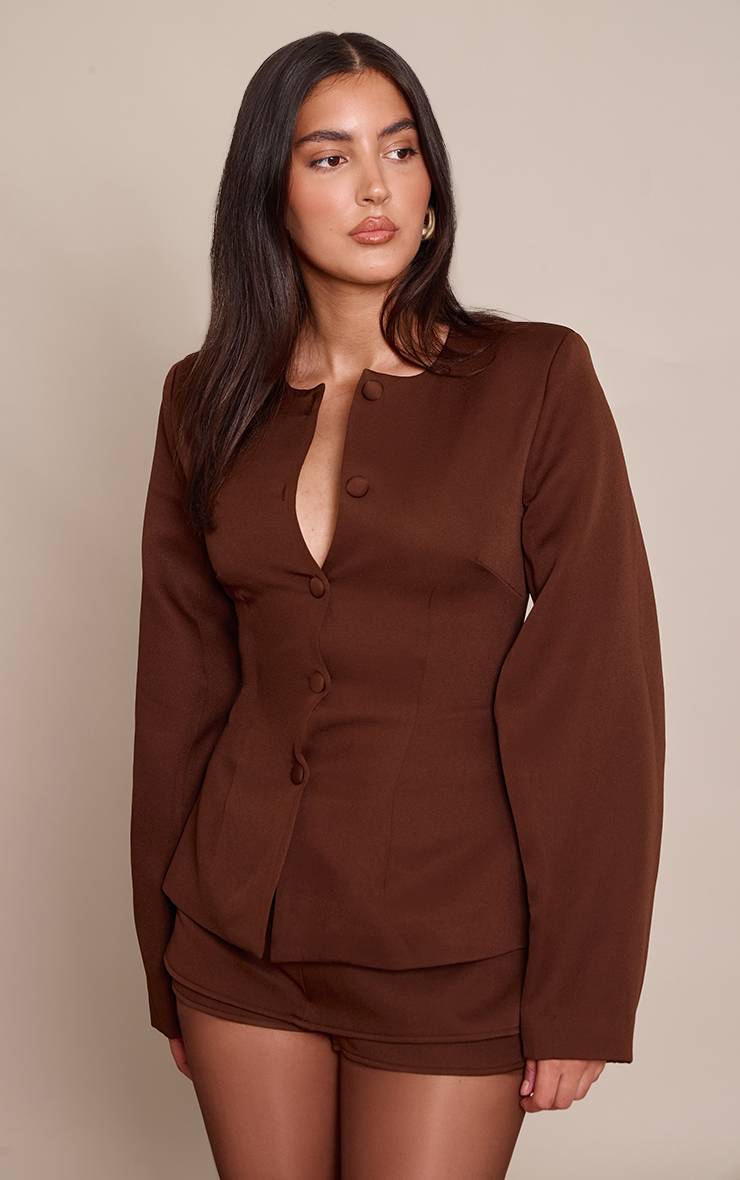 Chocolat Ensemble Coordonné Jupe-short Ajustée Tissée