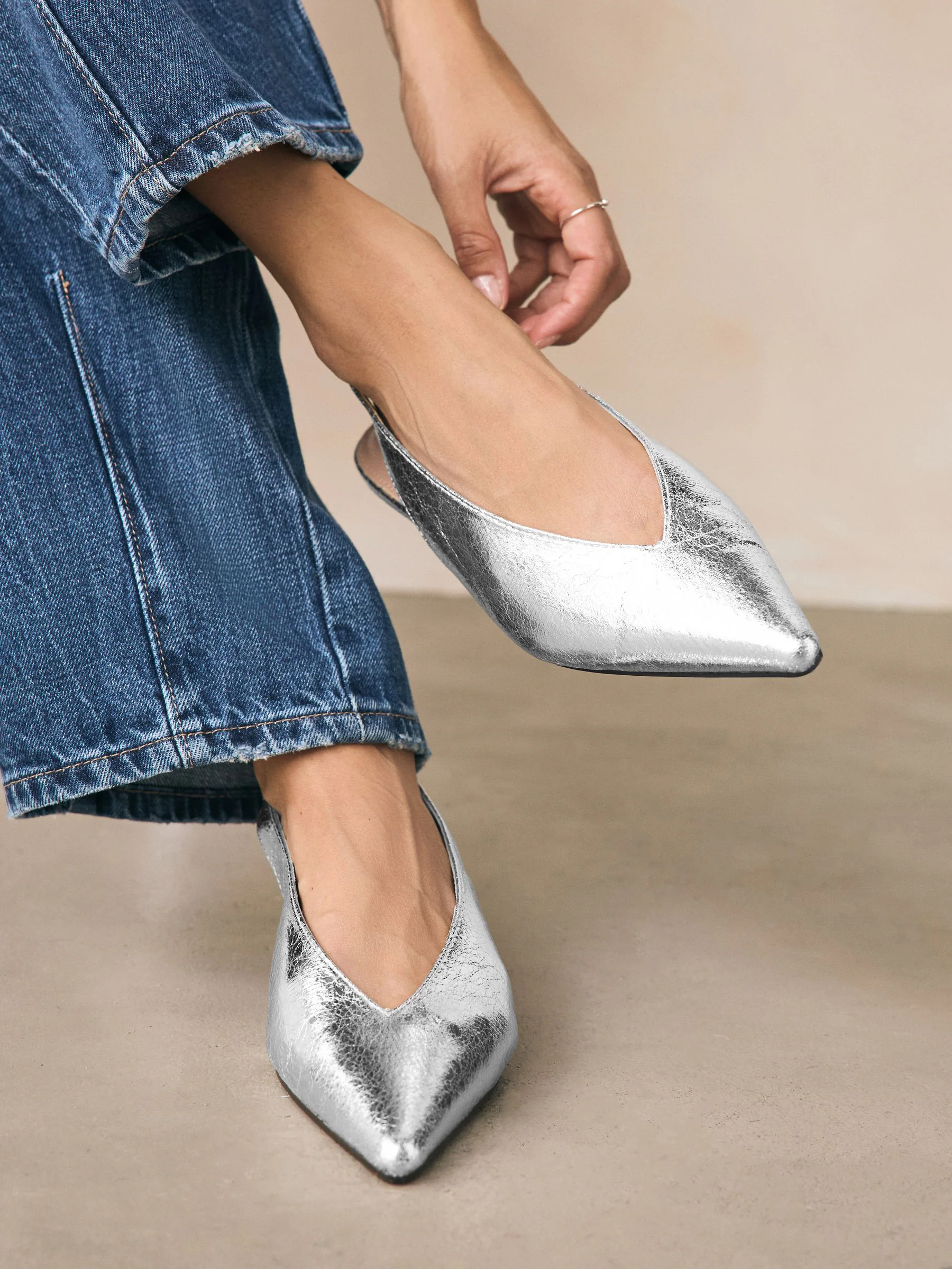 Zilver - Print Forever Comfort® puntige schoenen met hielbandje