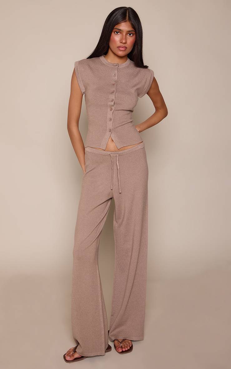 Taupe Pantalon En Maille À Cordon De Serrage