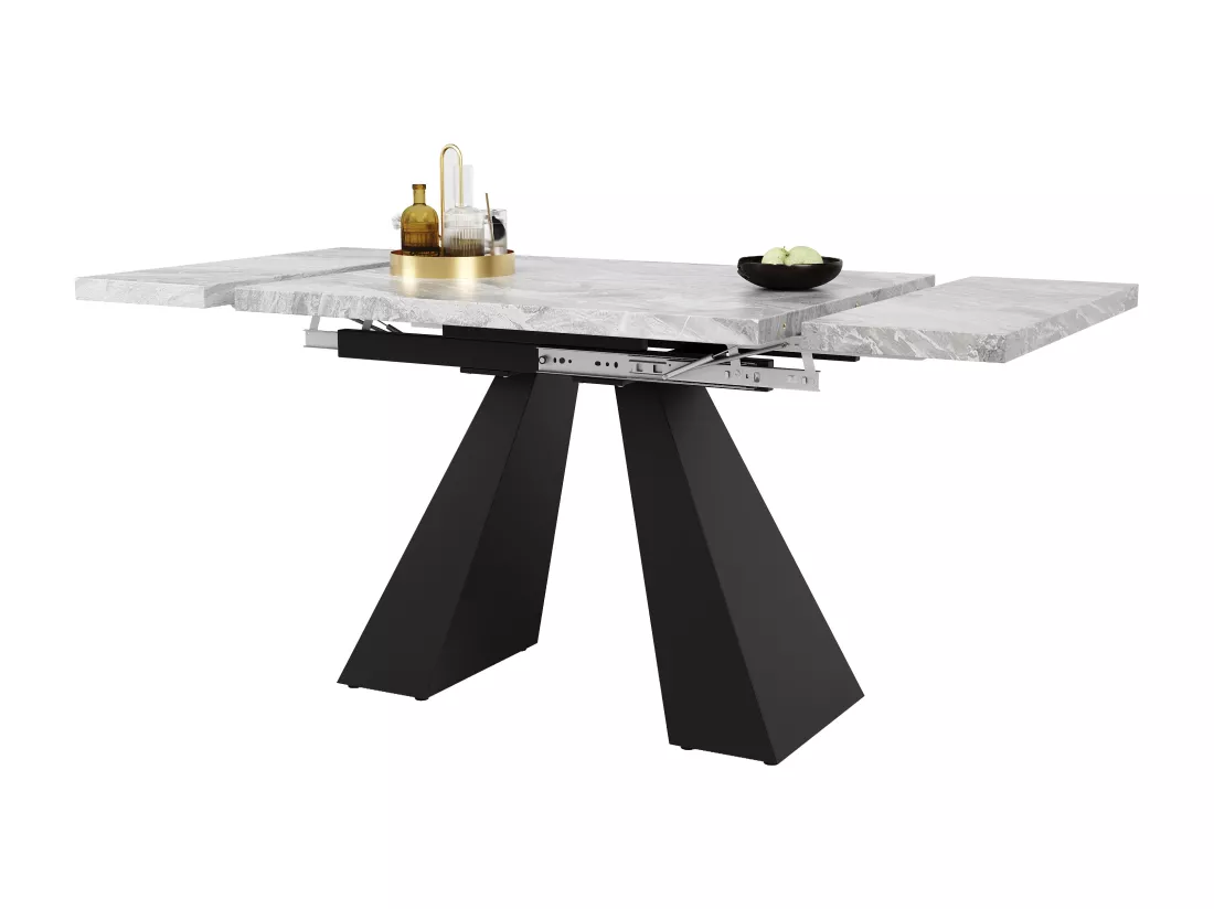 Table à manger extensible - 99-159 x 74 x 77 cm - Plateau en effet marbre - MDF et métal - Gris + noir