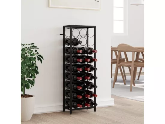 Casier à bouteilles de 27 bouteilles noir 34x18x100cm fer forgé