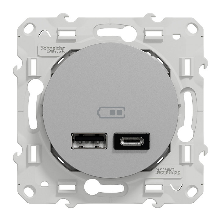 Mécanisme double chargeur usb A + C 12W Schneider Electric Odace aluminium