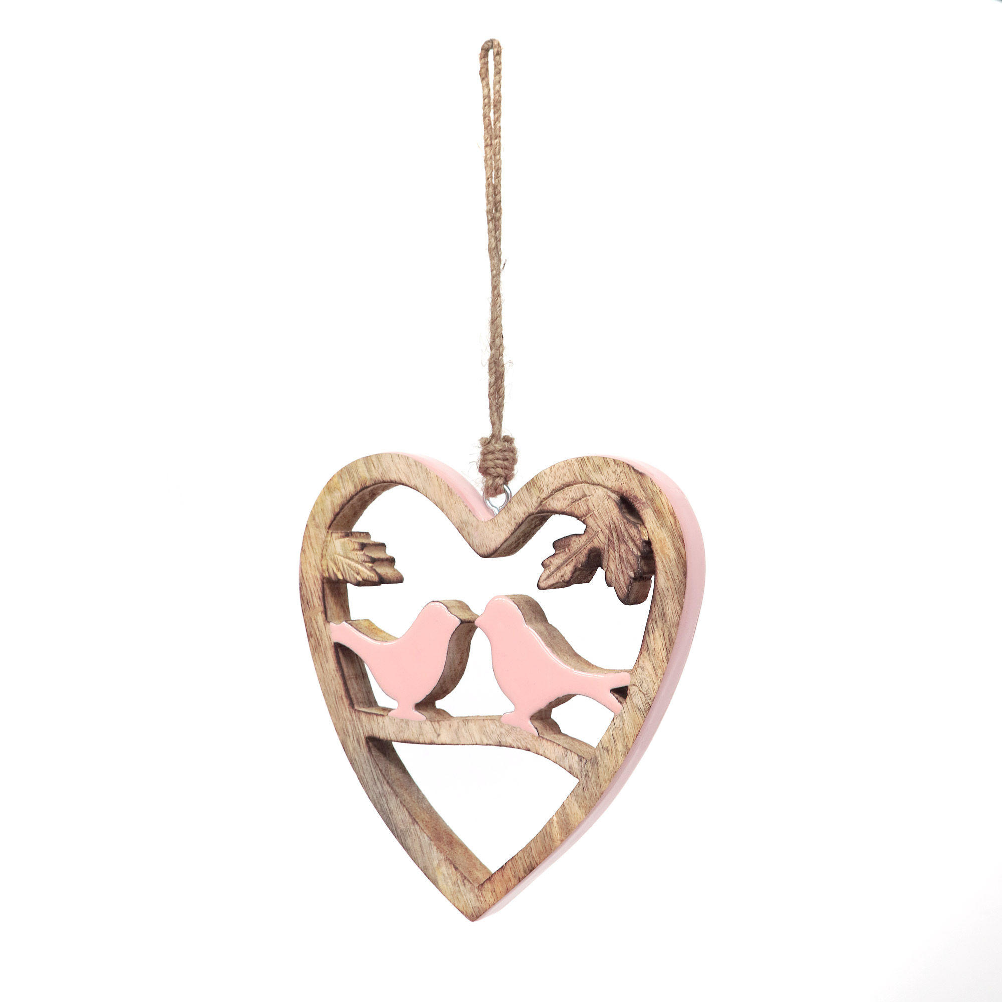 Holzherz 'Turteltauben', rosa, natur, H 20 cm, B 18 cm, L 3 cm günstig bestellen
