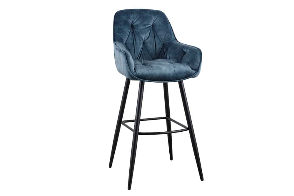Design Barhocker MILANO petrol Samt Barstuhl mit Lehne Metall schwarz