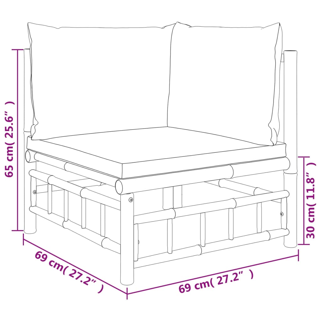 Salon de jardin meuble d'extérieur ensemble de mobilier 6 pièces avec coussins gris foncé bambou