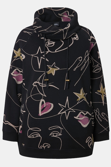 Sweatshirt, Scribble-Herz Muster, Stehkragen, Langarm