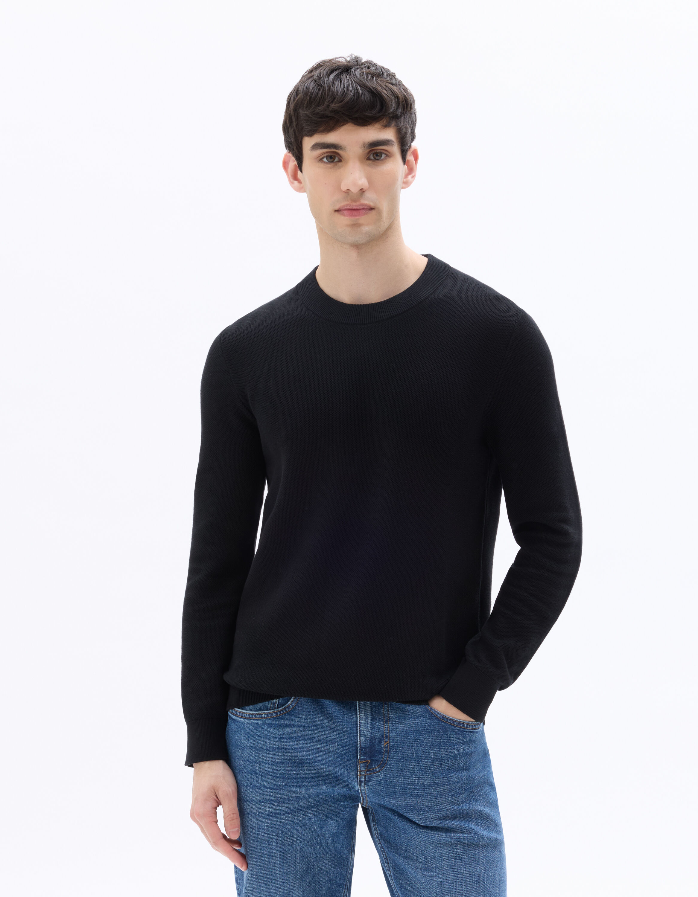 Pull col rond 100% coton - noir