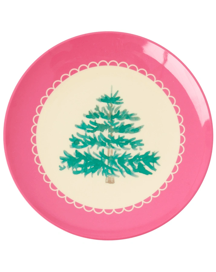 Melamin-Dessertteller XMAS TREE in weiß/rosa