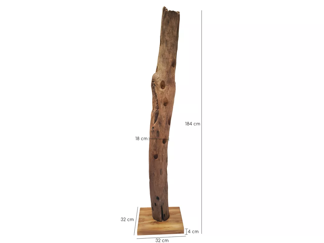 Range-bouteilles tronc d'arbre en teck 184 cm socle carré - TOKELA