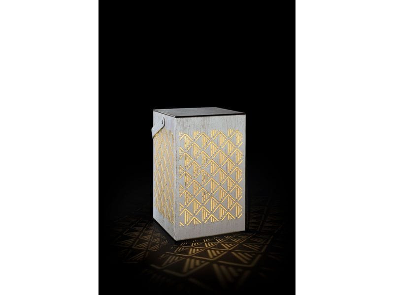 STT Laterne Muster Recharge USB, 24.5 cm, Weiss/Gold LED Weihnachtsdekoration