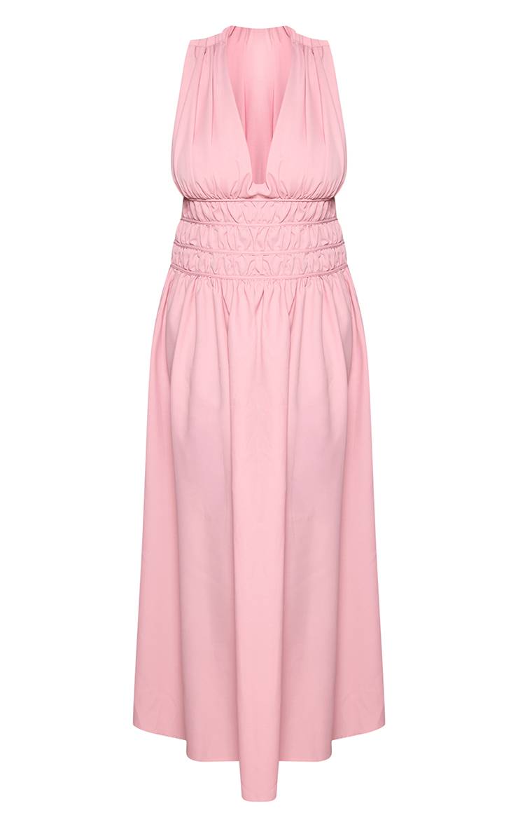 Rose Pâle Robe Maxi Droite Grande Taille Avec Détail De Taille Froncée Nouée