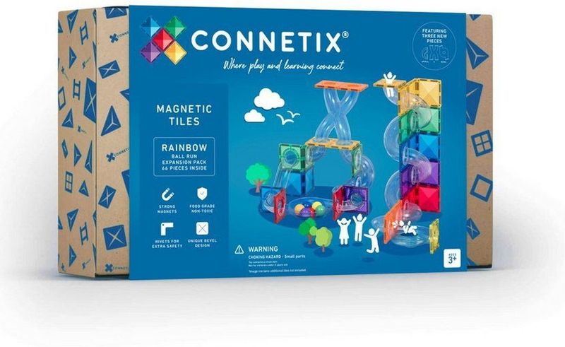 CONNETIX - Magnetisch Tegels - Regenboog Ball Run Pakket - 66 Stuks