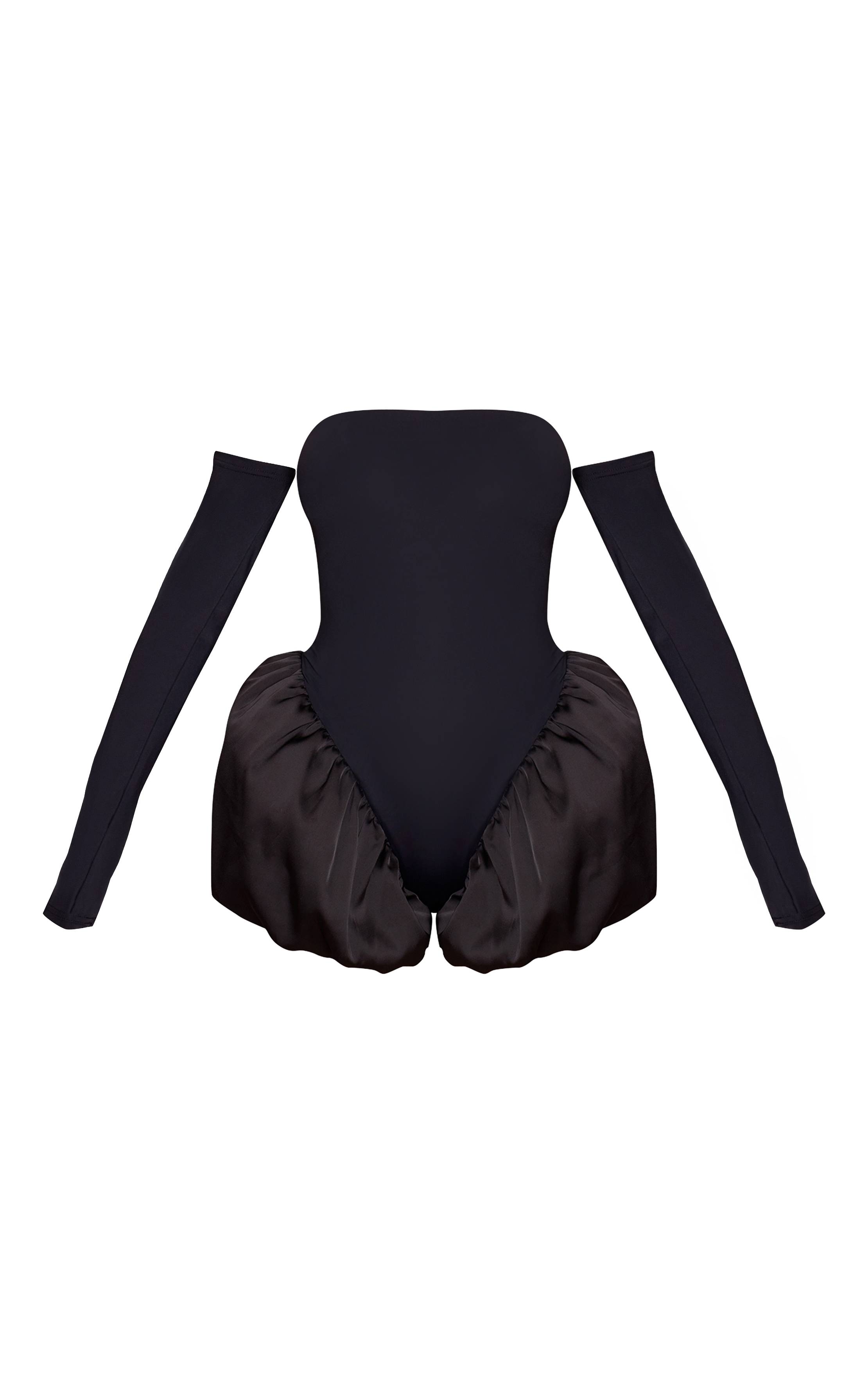 Noir Combinaison Bandeau À Manches Longues Bouffantes Avec Détail Boule
