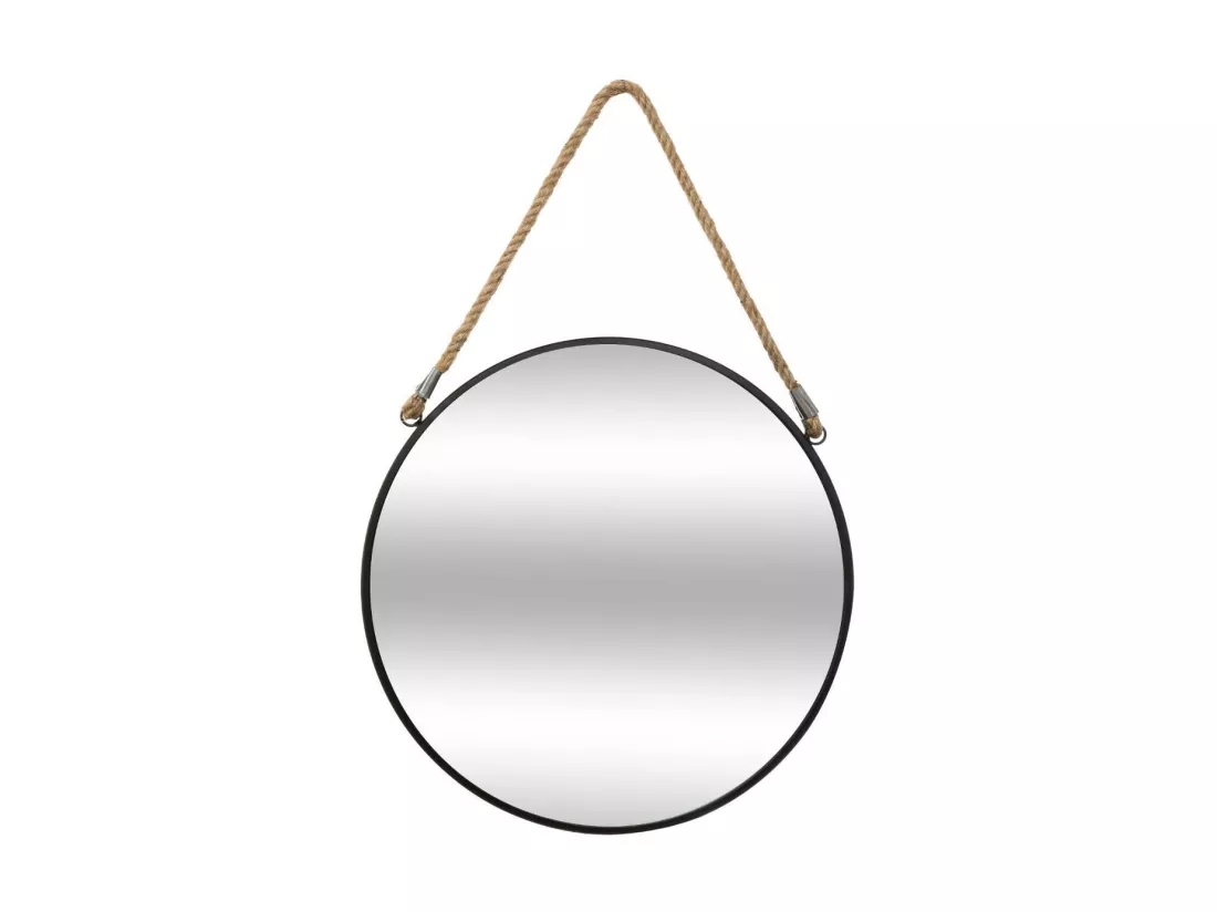 Miroir Rond en métal Noir avec corde D 55 cm