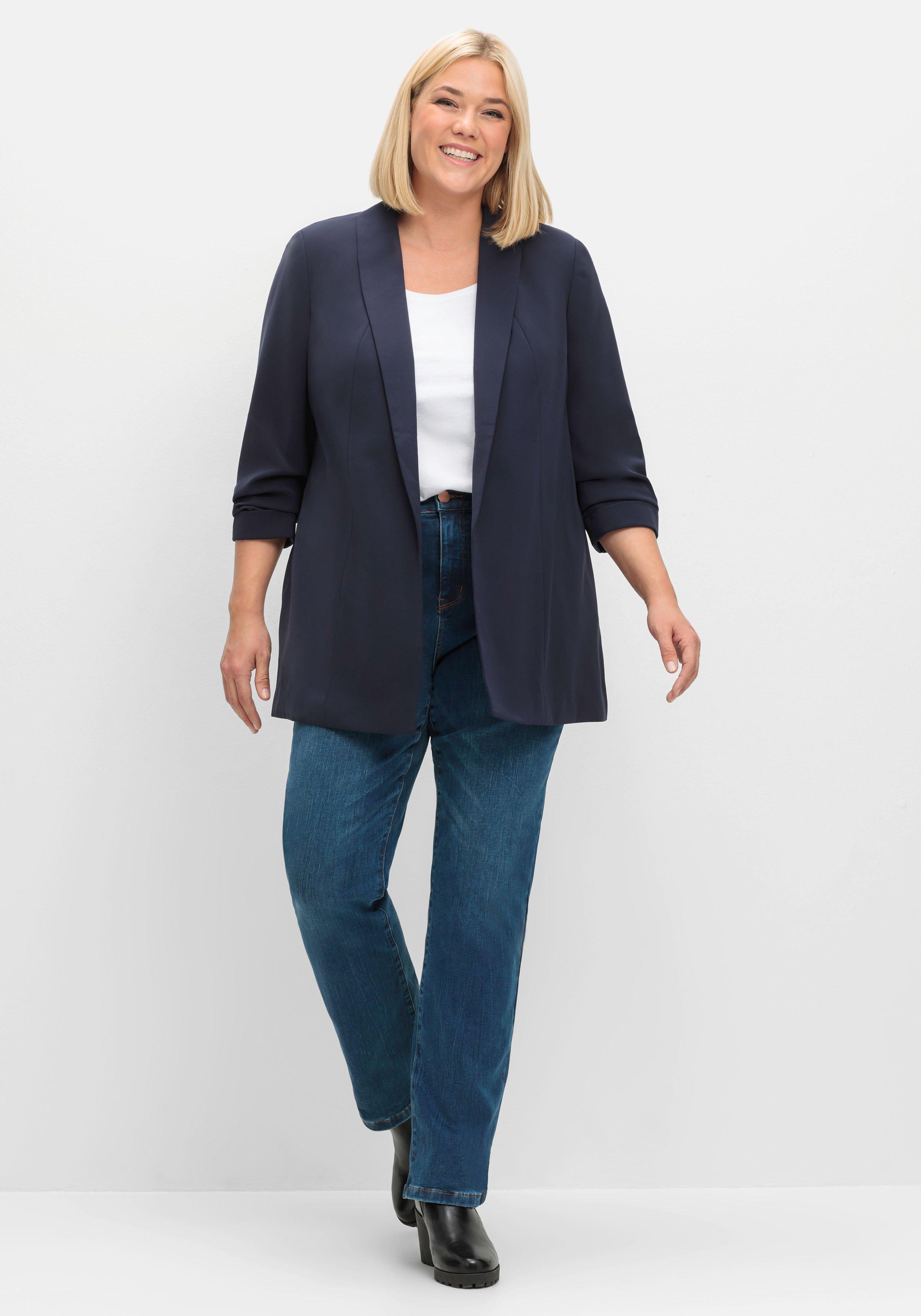 Langer Blazer mit Schalkragen und gerafftem 3/4-Arm