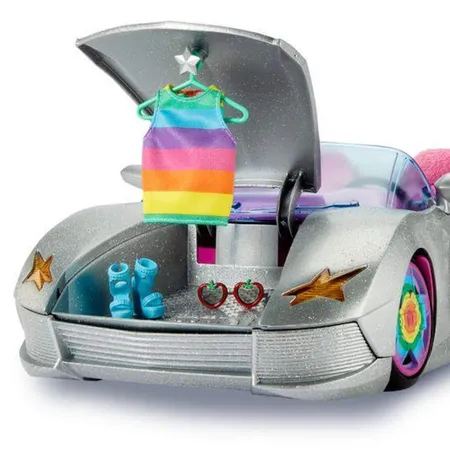 Barbie Extra Auto Cabrio (glitzert) mit Regenbogen Reifen, Zubehör