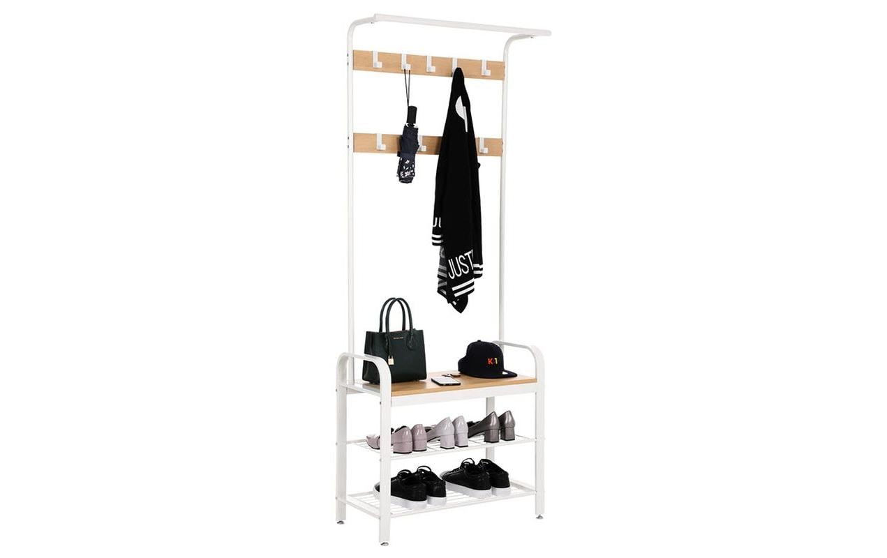 Garderobe mit Schuhablage 183 cm, Nature/WeissKleiderständer mit Sitzbank