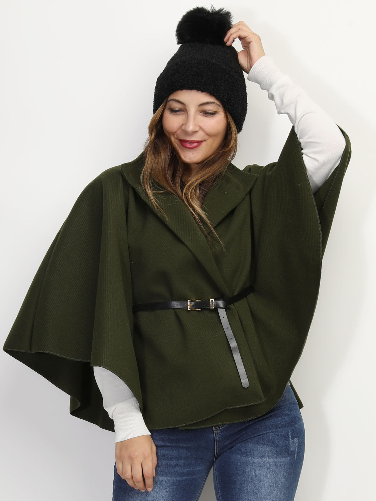 Bonnet molletonné à pompon- Noir
